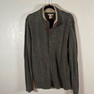 Carbon2Cobalt Green Cable Knit Zip Snap Cardigan Sherpa Collar Size Large